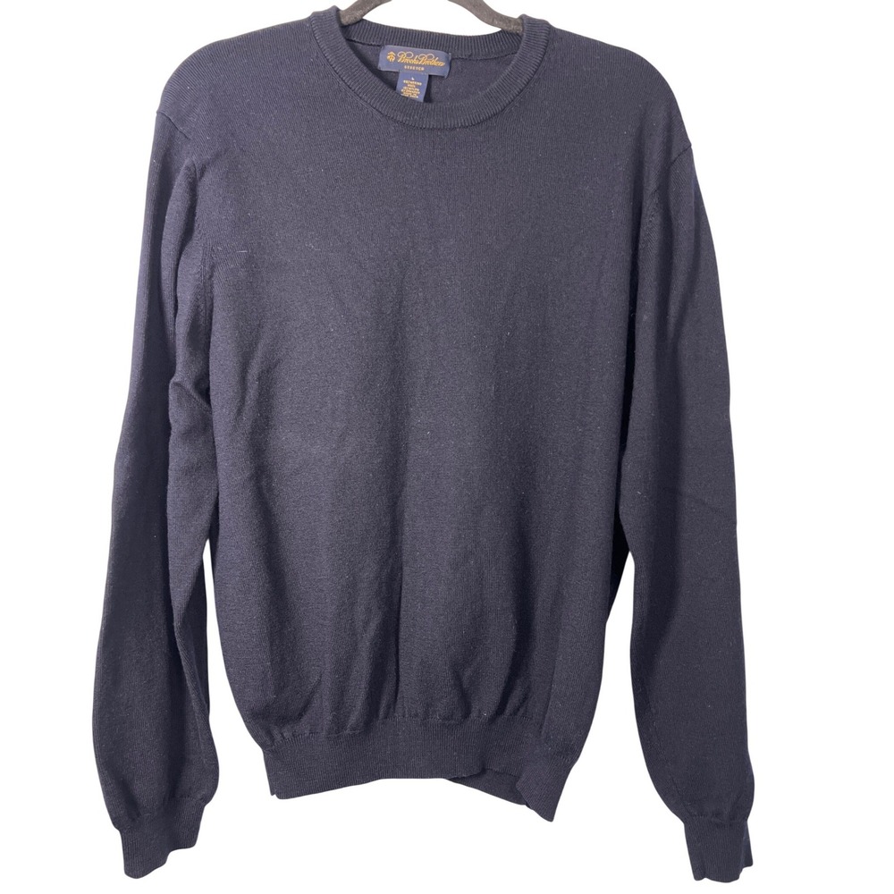 Brooks Brothers Men's Navy Crewneck Wool Blend‎ Grandpa Preppy Sweater Large